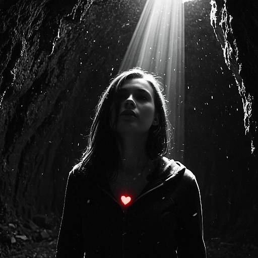 Grayscale Cavern with Red Glimmer