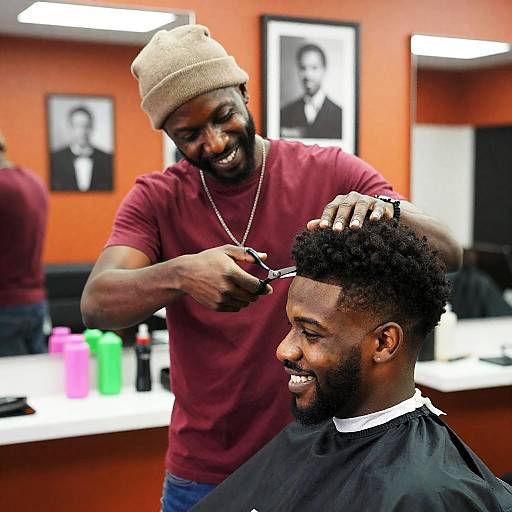 Vibrant Barbershop Scene with Smiling Barber