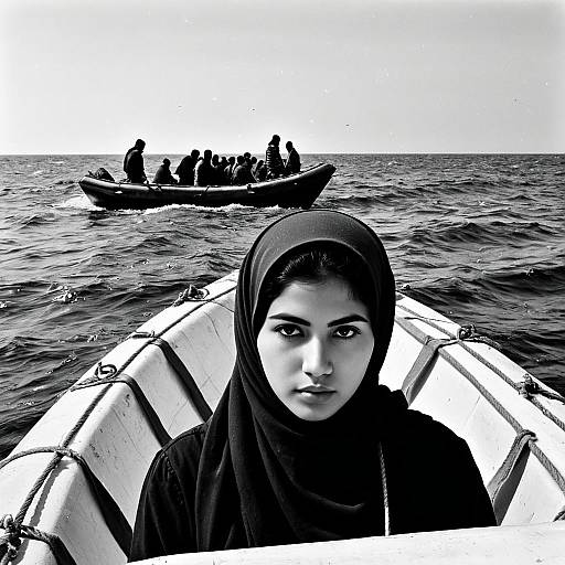 Middle-Eastern Girl on Boat in Mediterranean Sea