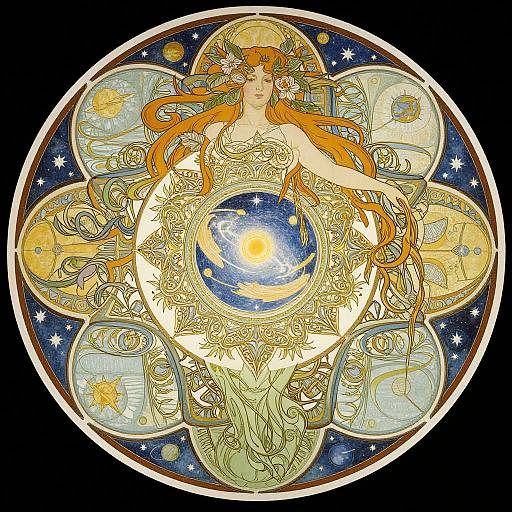 Mucha Style Celestial Woman Mandala