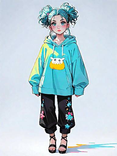 Turquoise Oversized Hoodie Full-Body Portrait