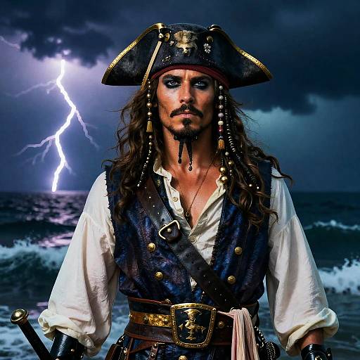 Valiant Pirate Captain Amid Stormy Seas