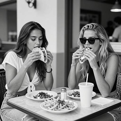 Women Dining: Monochrome with Color Highlights