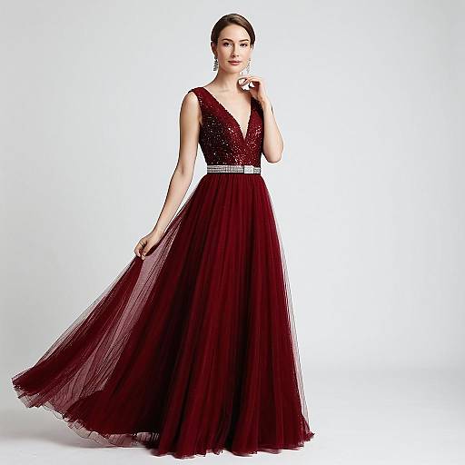 Elegant Woman in Red Evening Gown