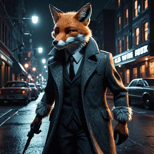 Anthropomorphic Fox Detective in Noir City Anthropomorphic Fox Detective in Noir City