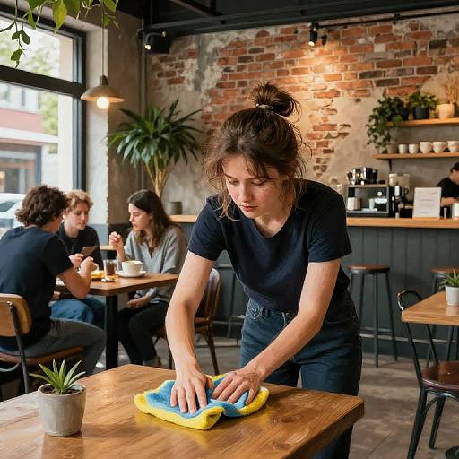Kasia Cleaning in Bustling Cafe