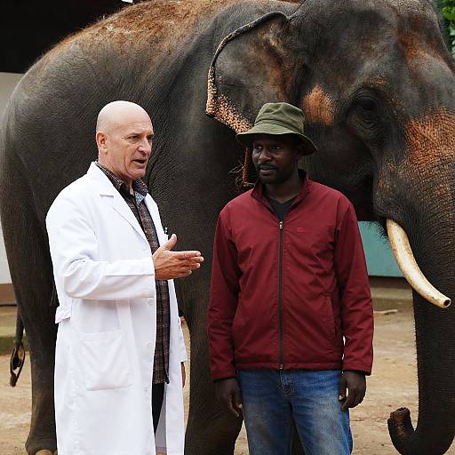 Men with Elephant in Outdoor Setting