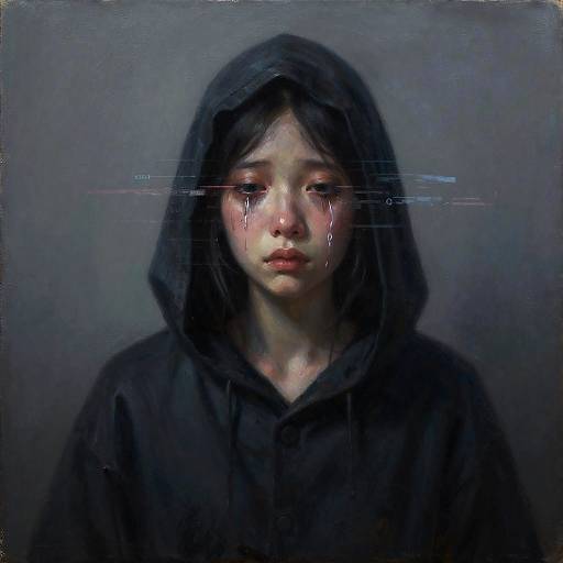 Ghostly Hooded Figure with Glitch Eyes