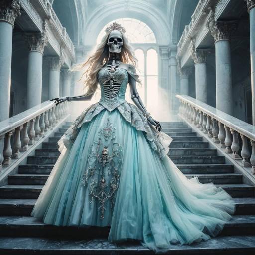Ethereal Skull Goddess in Neo-Futuristic Palace