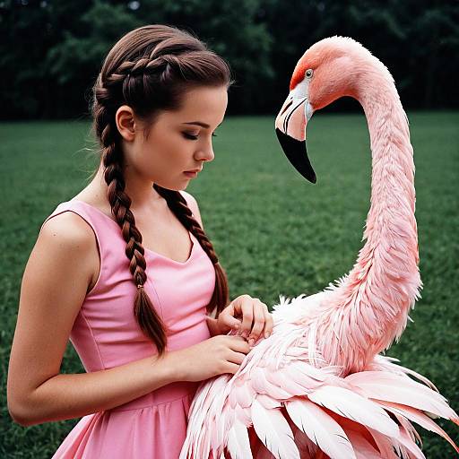 Girl in Pink Dress Holding Flamingo Costume