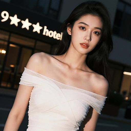 Elegant Woman in Off-Shoulder Dress