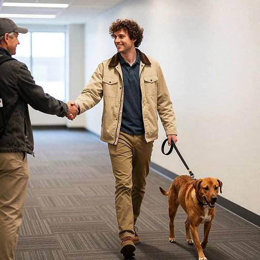 Friendly Meeting in an Indoor Corridor