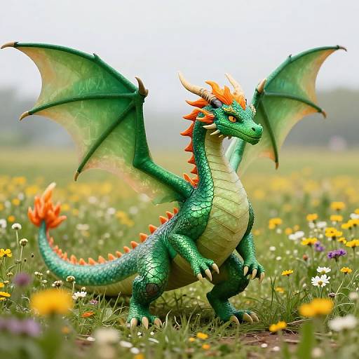 Emerald Dragon in Wildflower Field