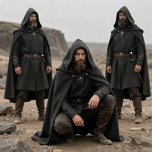 Medieval Bearded Men in Desert Landscape