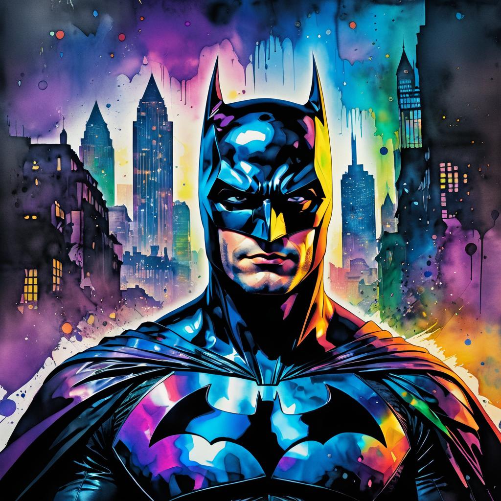 Vibrant Watercolor Portrait of Batman