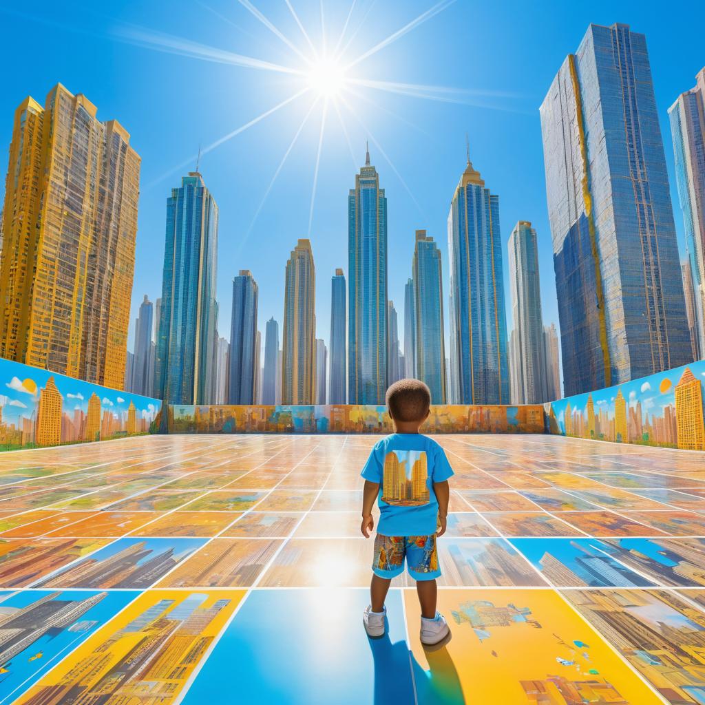 Child in Colorful Future Megalopolis