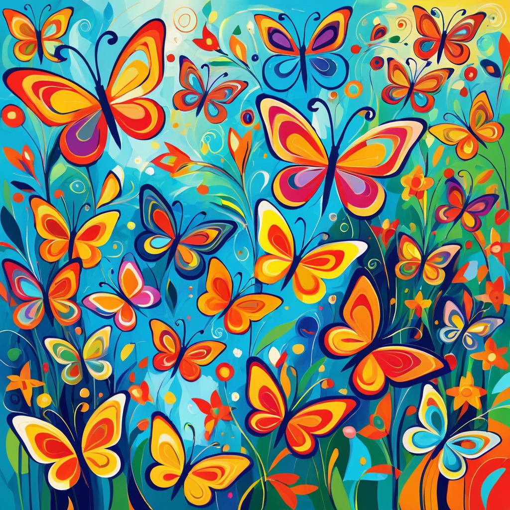 Whimsical Picasso-Style Butterfly Garden