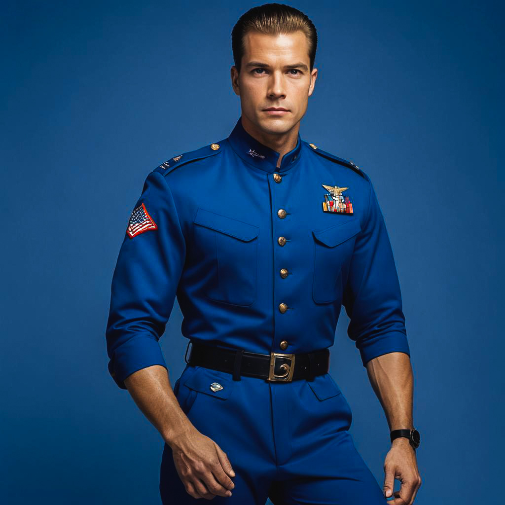 Dynamic Soldier in Electric Blue Studio