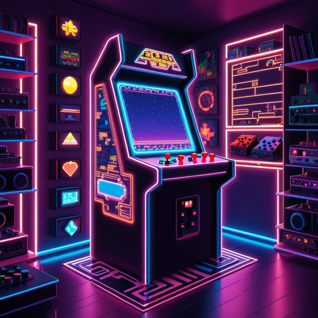 Retro Arcade Machine in Minimalist Gaming Room