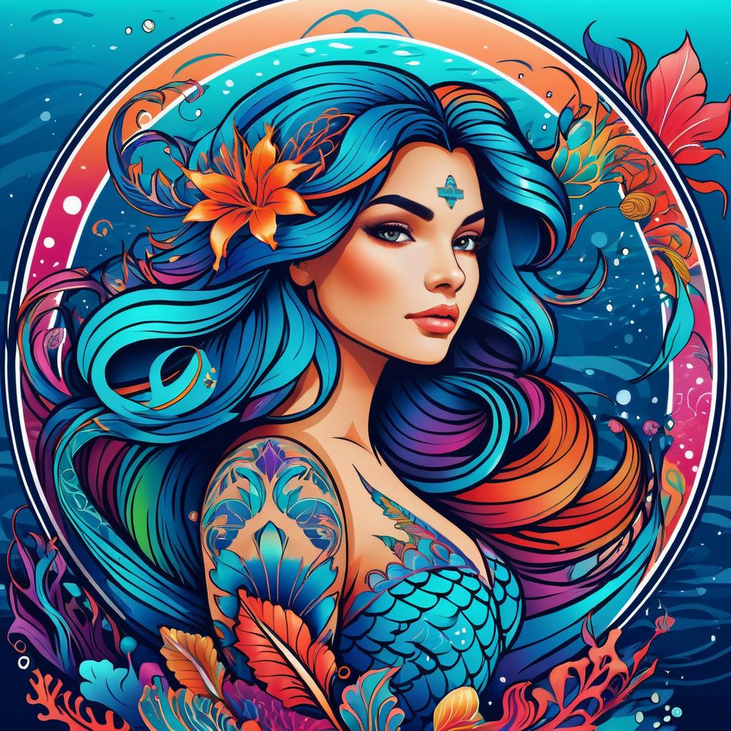 Vibrant Mermaid Tattoo Logo Design