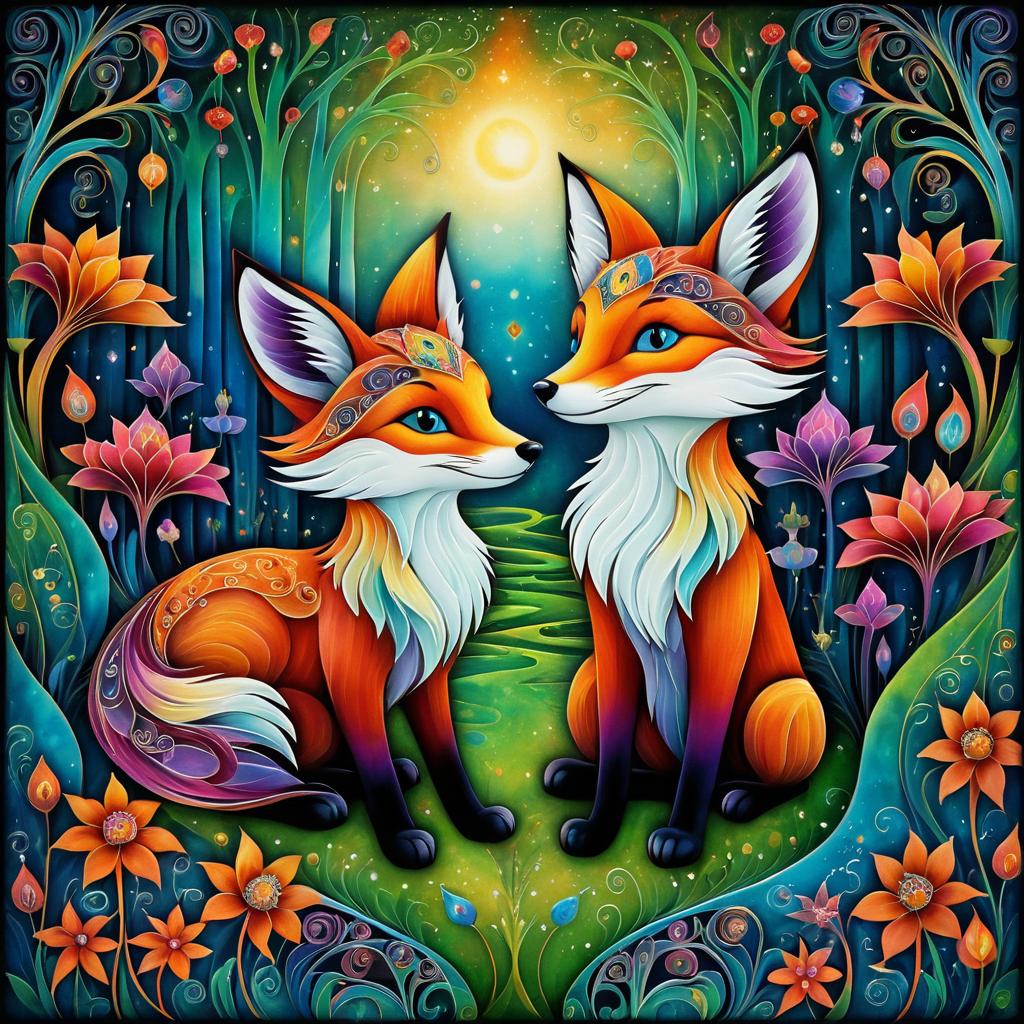 Whimsical Foxes in a Magical Garden