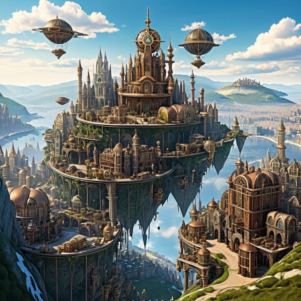 Steampunk Cityscape on Mountain Summit