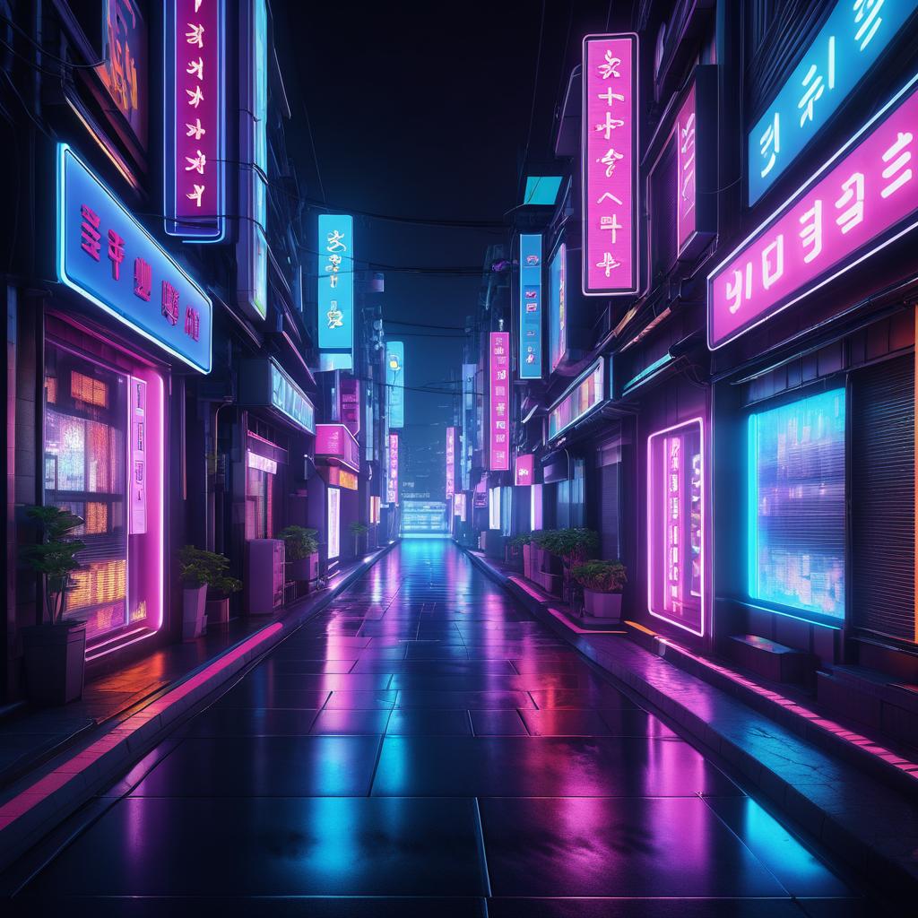 Hyperrealistic Neon Seoul Street at Night