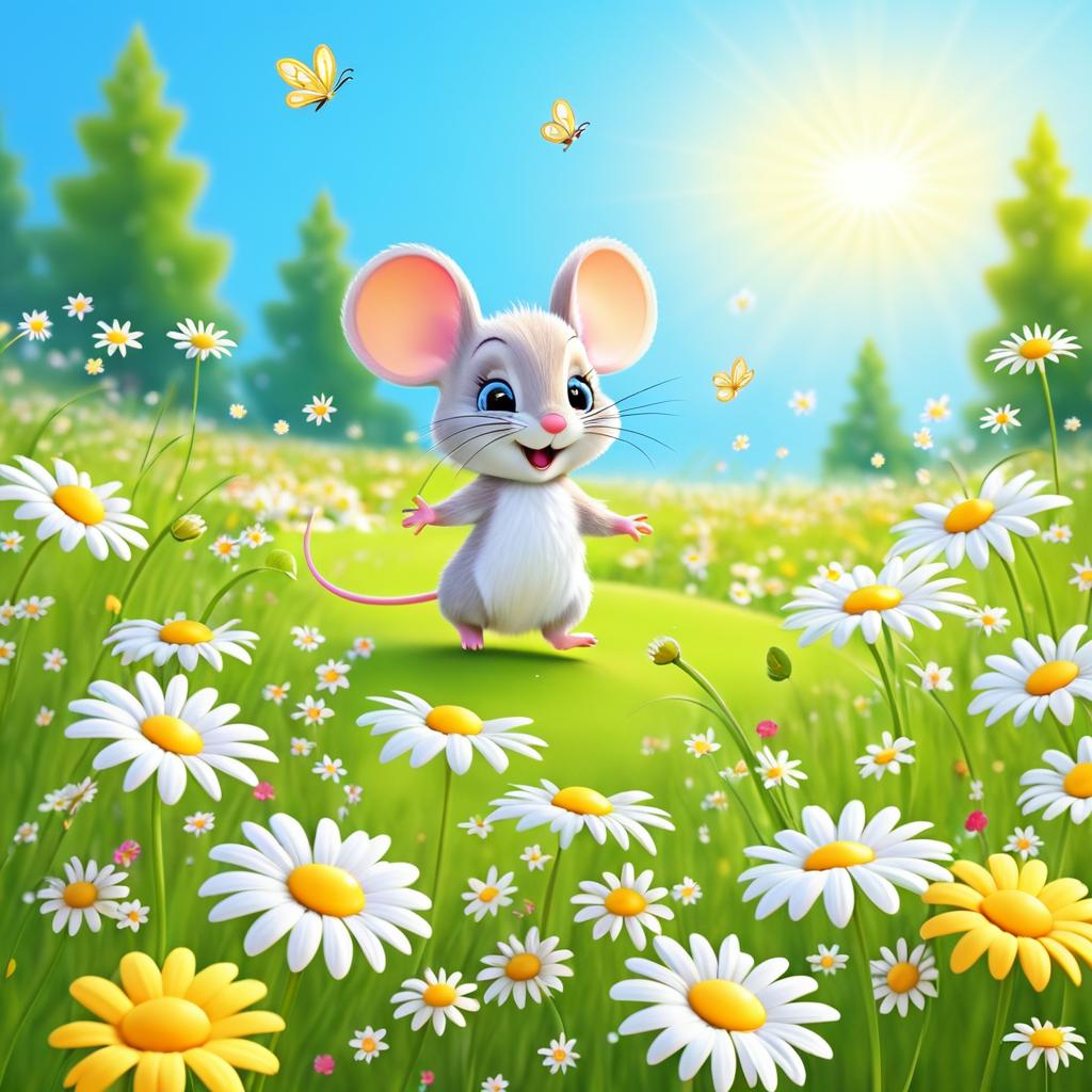 Whimsical Mouse in a Flower Field