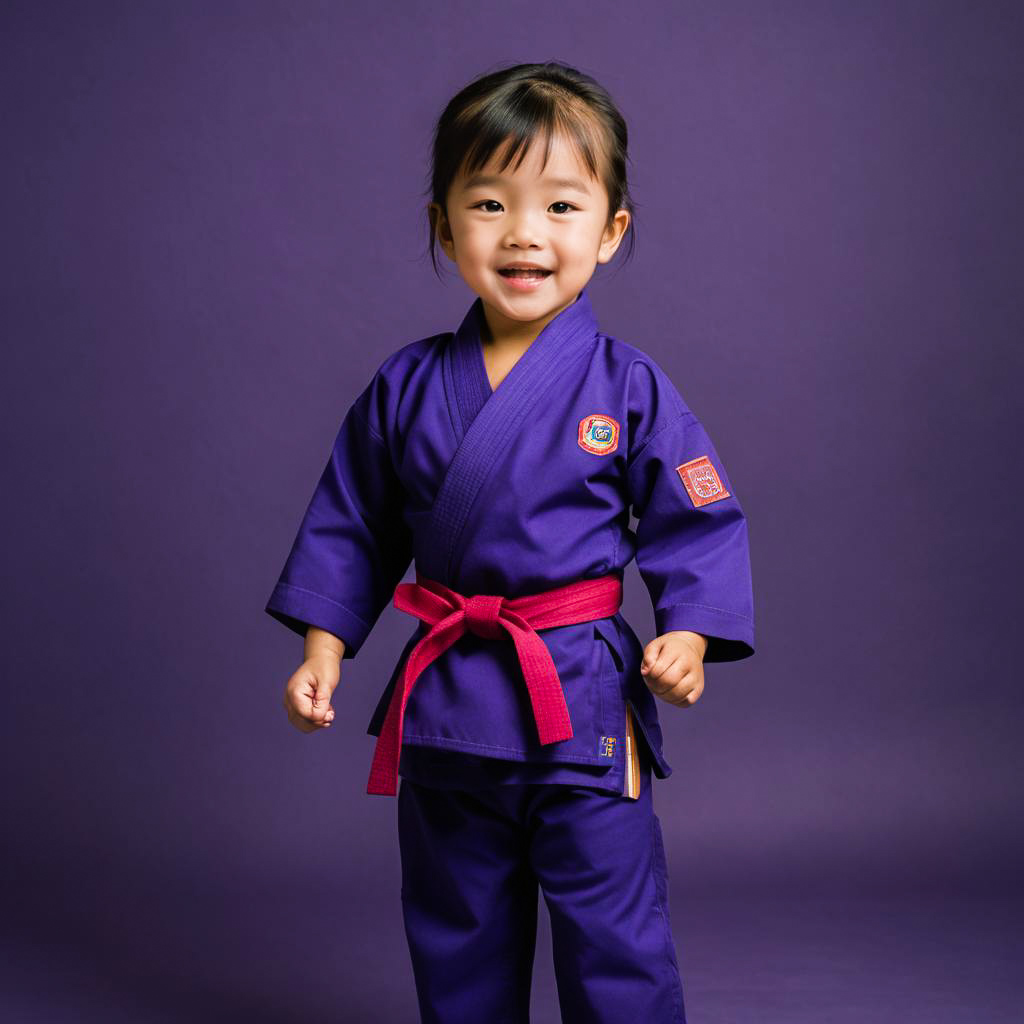 Excited Little Girl in Karate Gi