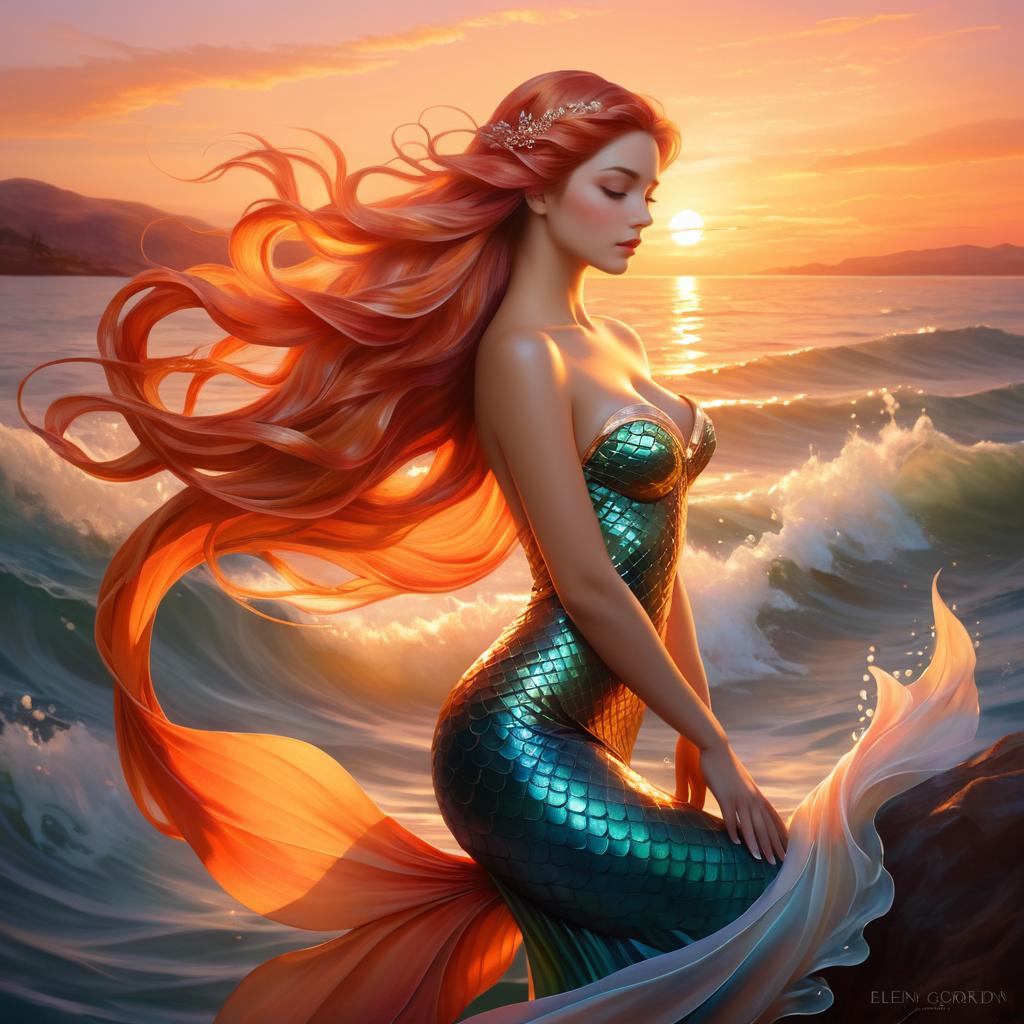 Ethereal Mermaid in Sunset Glow