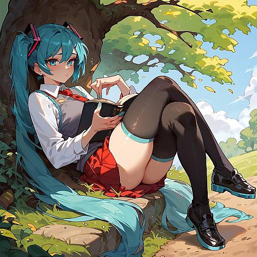 Anime Girl Reading Under Tree