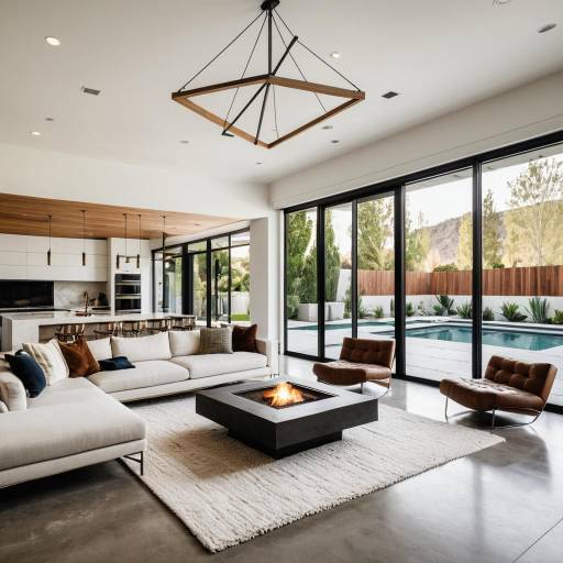 Modern Minimalist Living Room with Pool View