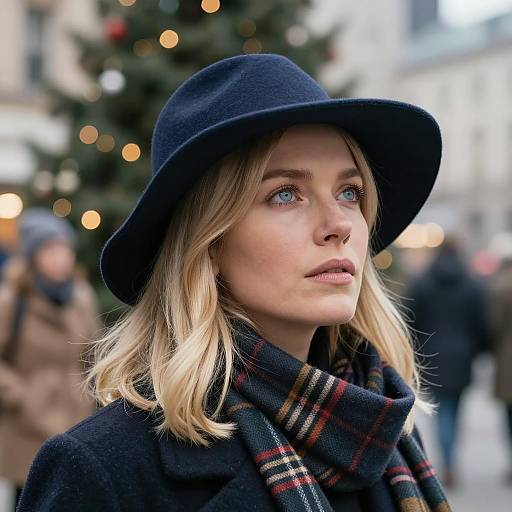 Introspective Blonde Woman at Christmas