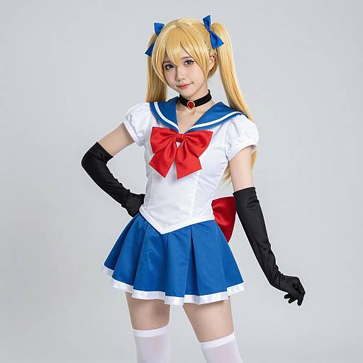 Woman in Sailor-Style Cosplay Costume