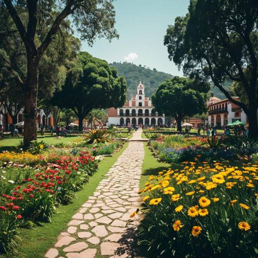 Vibrant Mexican Colonial Plaza Garden