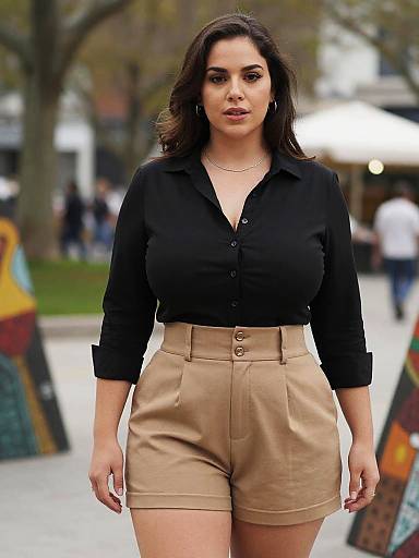 Confident Curvy Woman in Preppy Style