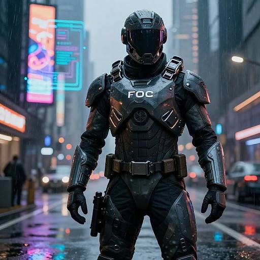Futuristic Soldier in Urban Dystopia