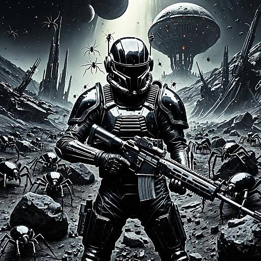 Futuristic Space Soldier in Alien Battlefield