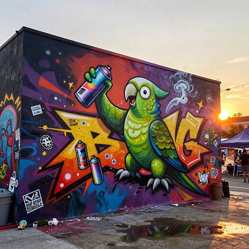 Vibrant Energetic Street Art Parrot