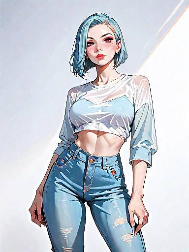 Stylish woman in sheer crop top and denim jeans