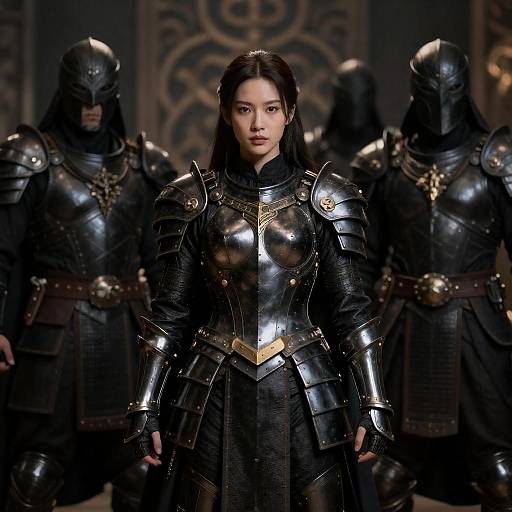 Confident Warrior Surrounded by Masked Allies