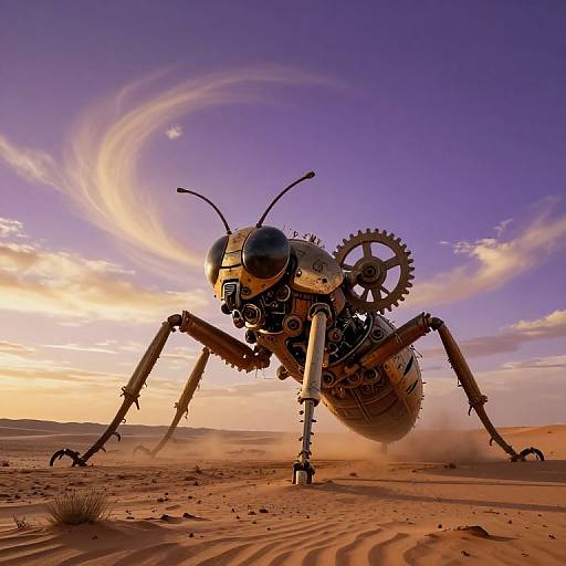 Surreal Desert Dreamscape with Mechanical Marvel
