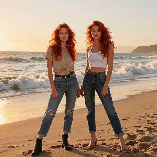 Ginger Babes Posing at Sunset Beach