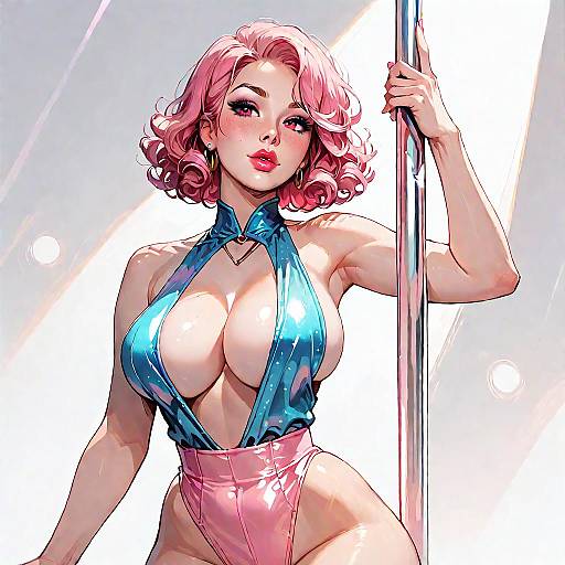 Stylized Pole Dancer with Pink Hair