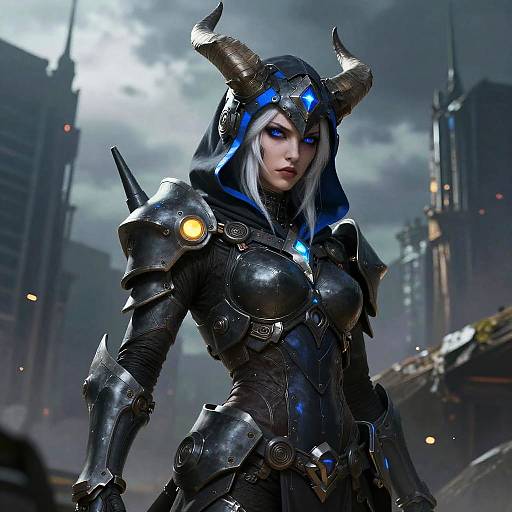 Cyberpunk Warrior Woman in Futuristic Armor