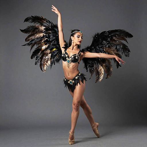 Woman Posing in Feathered Costume