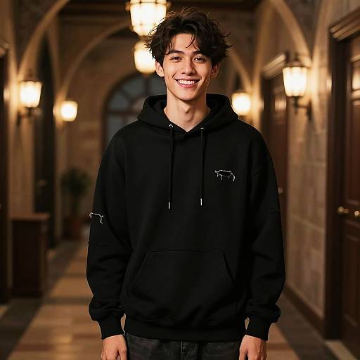 Charming Youth in Medieval Hallway