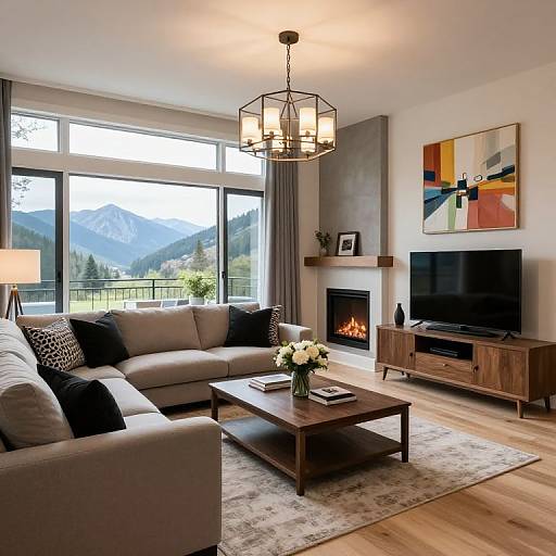 Modern Living Room with Mountain View
