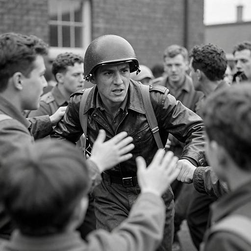 WWII Soldier Pushing Through Crowd