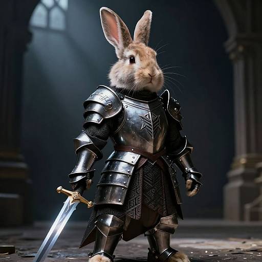 Armored Rabbit Warrior with Enchanted Sword